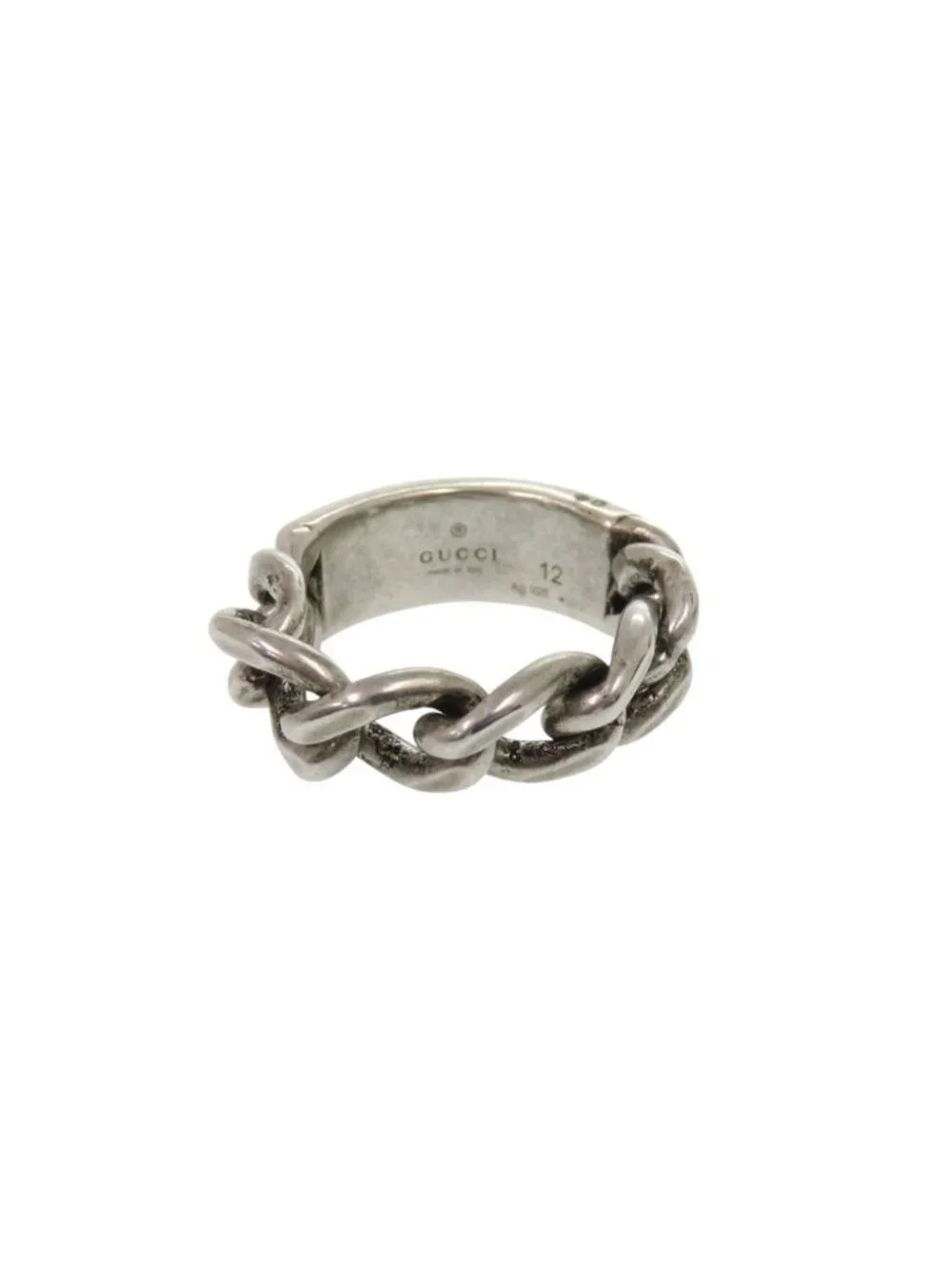 Gucci Chain Ring Logo Plate 925 Sterling Silver Green